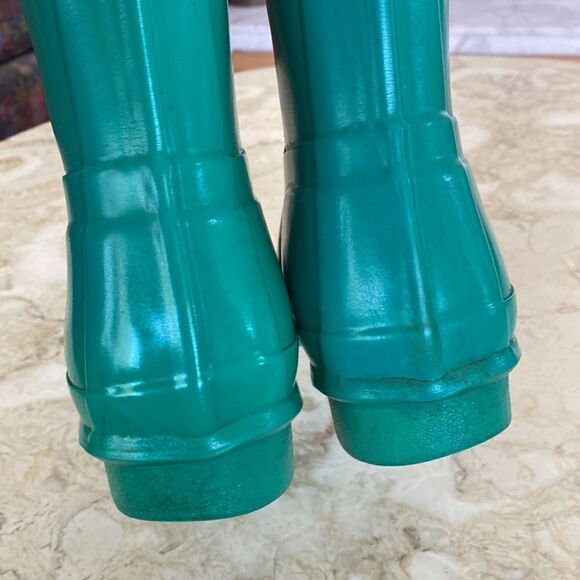 Hunter Short Glossy Waterproof Rain Boots Teal - Picture 9 of 13